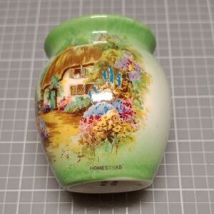 Elegant Green Ceramic Vases with Hand-Painted Floral Accents